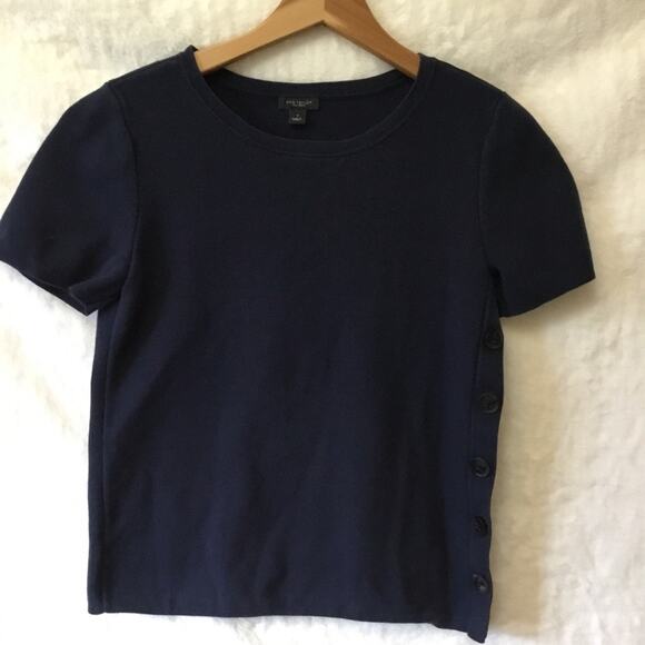 Ann Taylor Navy Top with Side Button Style - Picture 1 of 9